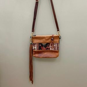 RebyC Crossbody Leather Purse Antique Rug Panel, New.